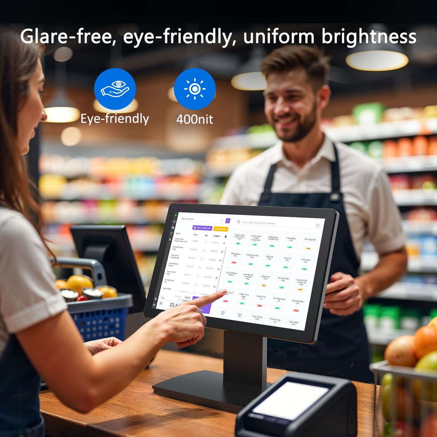 NewHail 15.6" Touchscreen POS Monitor, 1920×1080 FHD IPS Display, 10-Point Capacitive Touch, with HDMI/VGA Input, Heavy Duty Metal Stand for Restaurant, Bar, Gym, Warehouse, and POS Systems