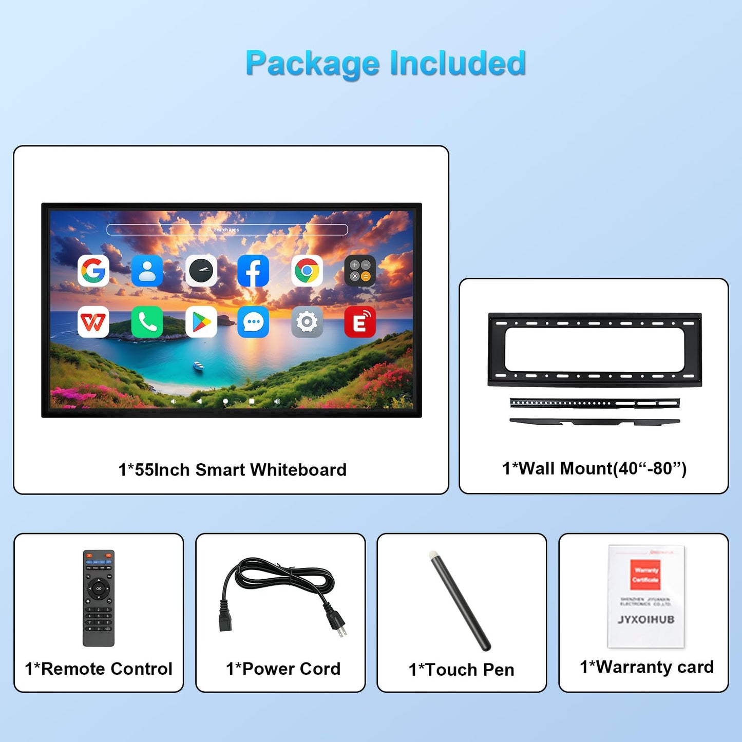 JYXOIHUB Smart Board, 55 Inch Digital Electronic Whiteboard and Smartboard for Classroom, Screen Mirroring for Live Streaming Capacitive Touchscreen, Displays and Player for Advertisin (Board Only)