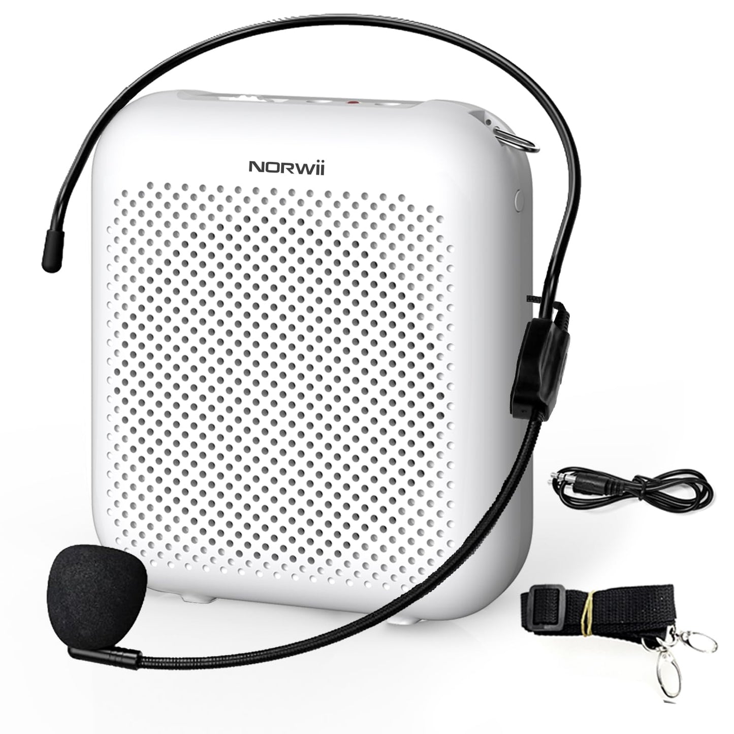 Norwii Bluetooth Voice Amplifier, Power Amplifiers, Portable Mini Wired Microphone Headset for Teacher Classroom & Outdoor Lectures, Teaching, Tour Guides, USB-C Rechargeable - 2000mAh, White