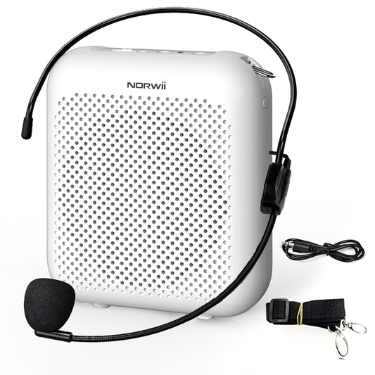 Norwii Bluetooth Voice Amplifier, Power Amplifiers, Portable Mini Wired Microphone Headset for Teacher Classroom & Outdoor Lectures, Teaching, Tour Guides, USB-C Rechargeable - 4000mAh, White