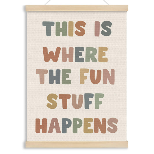 MOTERMATE Boho Inspirational Poster Hanger Frame, Affirmations Wall Hanging Decor Art Framed for Classroom Kids Room Bedroom, This Is Where The Fun Stuff Happens Wall Poster Prints, 12x16 Inch