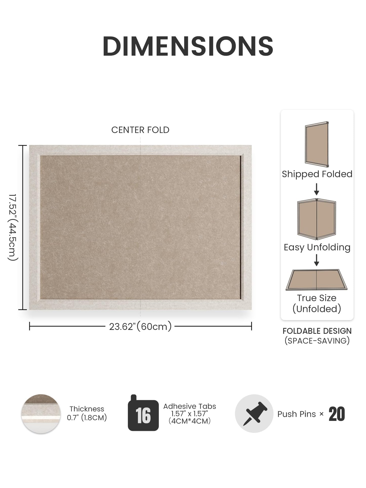 Fluxynara Bulletin Board with Oatmeal Frame, 23.6" x 17.5" Cork Board Alternative with 12 Safe Removable Adhesive Tabs, Foldable Felt Pin Board for Home Office, Classroom—Deep Camel