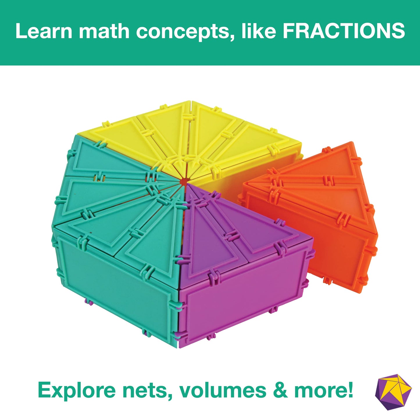 Geometiles 3D Building Set for Learning Math, Includes Many Online Activities, 96-pc, Made in USA