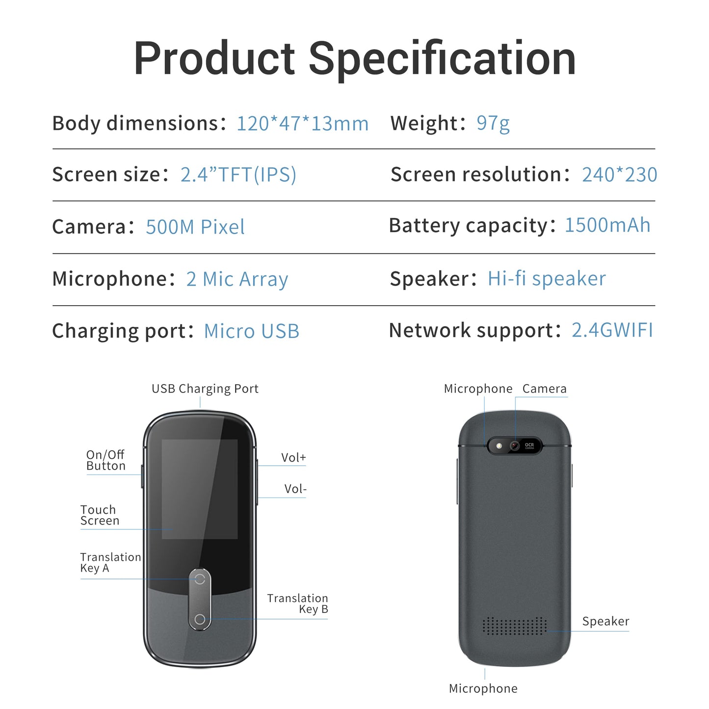 Wooask Language Translator Device W09 Real-time Two Way Voice Translation in 144 Languages and Accents for Learning Travel Business
