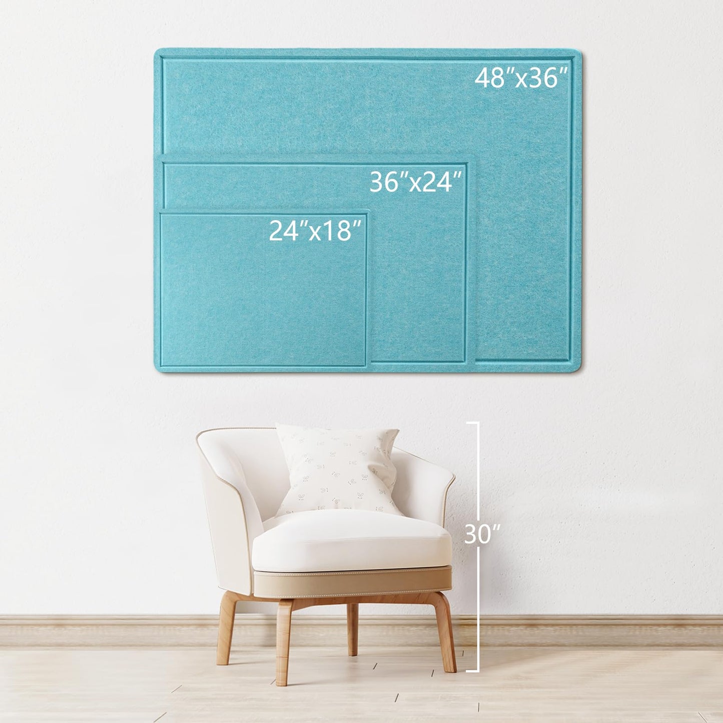 Large Bulletin Board - 48 x 36 Inches, Decorative Felt Pin Board for Wall - 4' x 3' Foldable Photo Display Board with Self-Adhesive Tape, Includes 20 Push Pins - Turquoise Blue