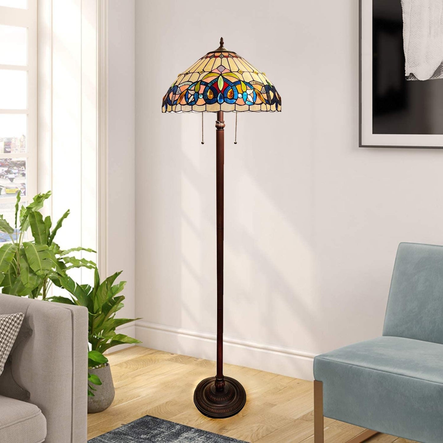 Chloe Lighting 2 Light Floor Lamp, Victorian Tiffany-Style, Dark Bronze, Multicolor, 18in  Wide, Model CH3T353BV18-FL2