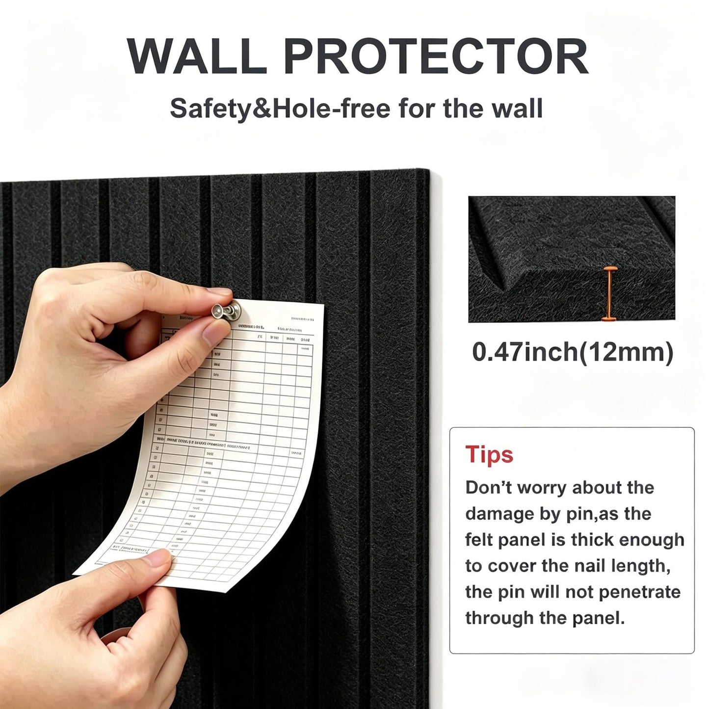 G Gamit 0.47" Thick Felt Pin Board 36"x24" Large Cork Board Alternative 6 Pack 11.81"x11.81"Felt Bulletin Board Wall Tiles Notice Board with 30 Pushpins for Home Office School(Fine-Black)