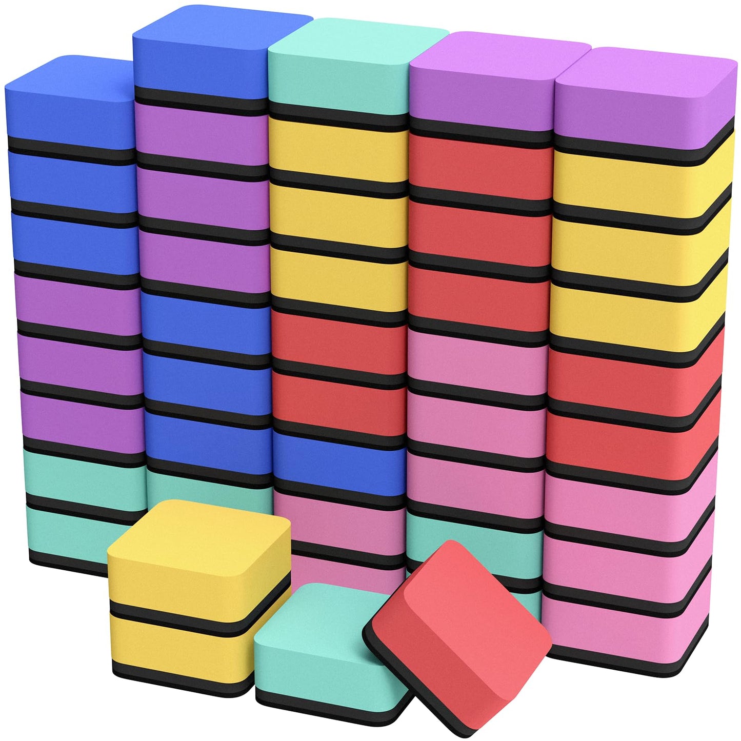 MaxGear 48 Pack Dry Erase Erasers, Magnetic Whiteboard Dry Erasers for Classroom, Mini Whiteboard Cleaning Pads, Chalkboard Wiper Teacher Supplies for School, Office, Home, 6 Color Set, 2 x 2 Inch