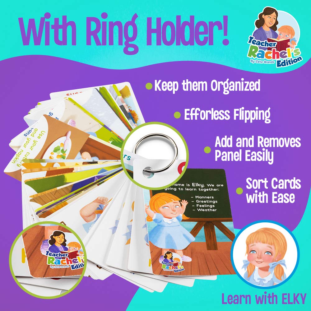 Teacher Rachel's Educational Flash Cards for Toddlers - Set Of 5 184 Cards Pre K-K Mega Flashcards Set with First Words, Alphabet, Colors, Shapes, Numbers, Manners, Greetings, Feelings, and Weather