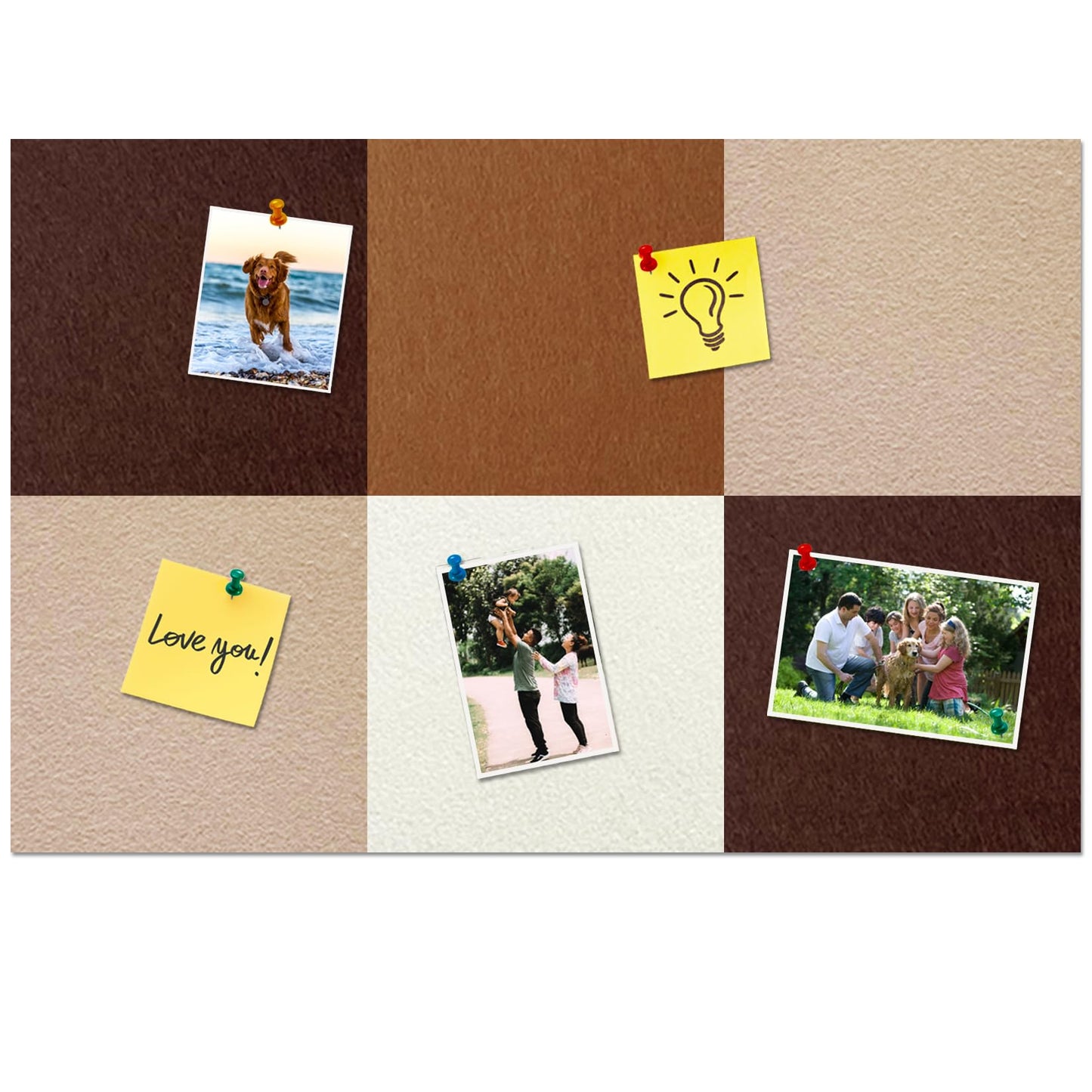 HULAVO Square Felt Cork Bulletin Board Tiles, Self Adhesive DIY Felt Pin Board for Wall 30" x 20" with 35 Pushpins for Office School Home Wall Decor Stickers Memos Photos Display (Gradual Brown)