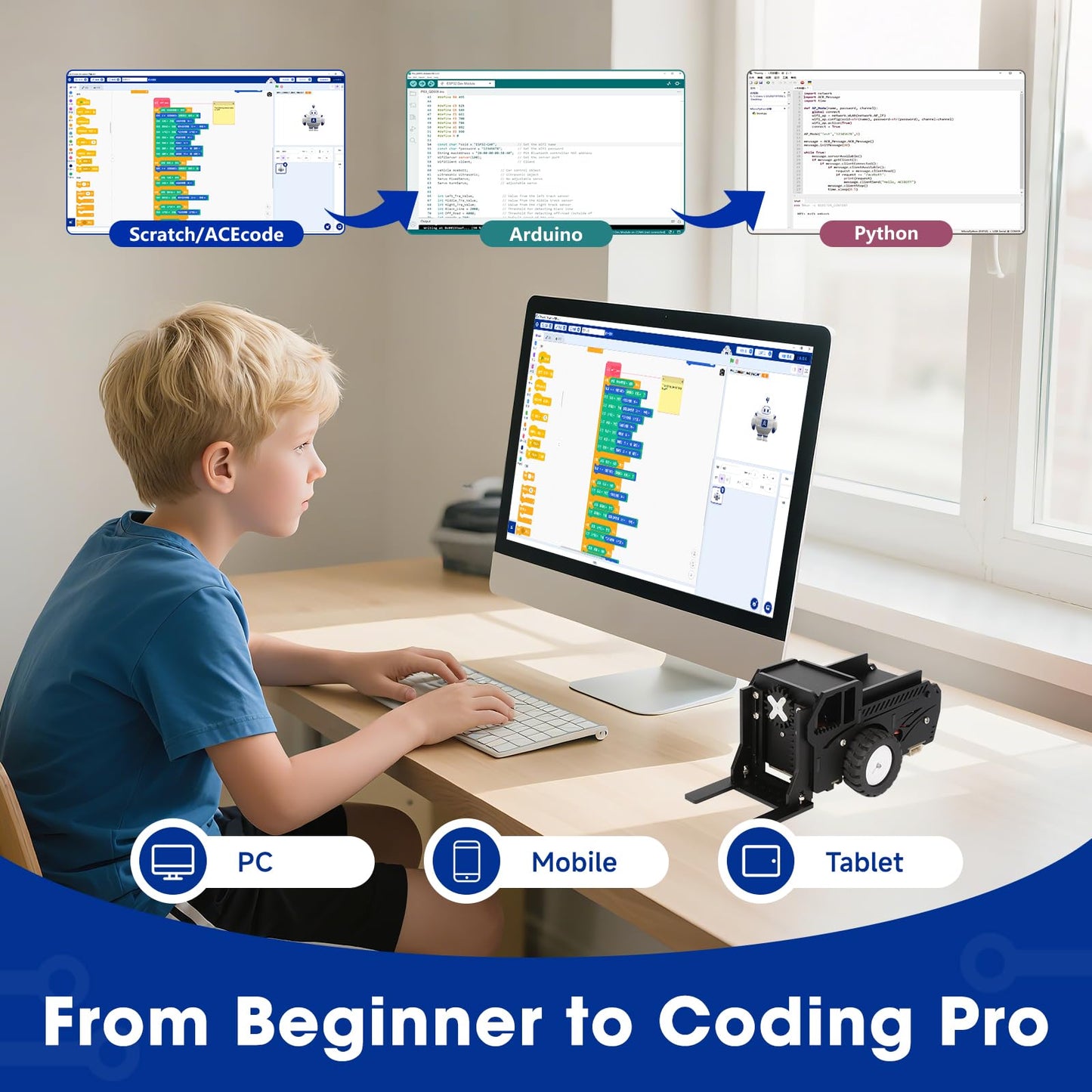 ACEBOTT Robotics for Kids Ages 12+, 2 in 1 Smart Robot Car Kit Compatible with Arduino & Scratch, STEM Toys Coding Robot Kit for STEM Classroom & Home Education, for Kids and Teens