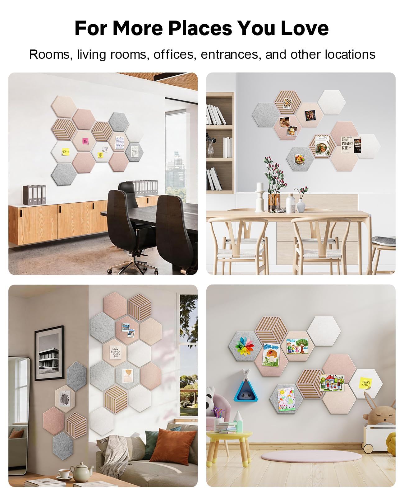 Hexagon Large Cork Bulletin Board Tiles, Peel and Stick Felt Wall Panels for Vision, Message Center, Picture and Prayer Board for Office, Dorm, Room and Desk Decor(Oatmeal)