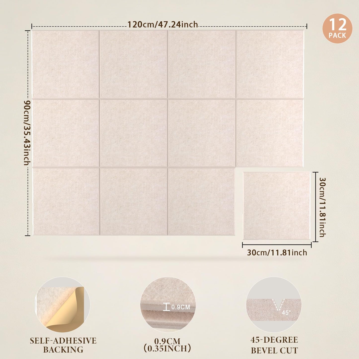 JBER Large Felt Bulletin Board 48"x36" - 12 Pack Felt Wall Tiles, Cork Board Alternative to Use in Office & Home Decor, Classroom Decor, Vision Board to Display Your Photos(Light Camel)