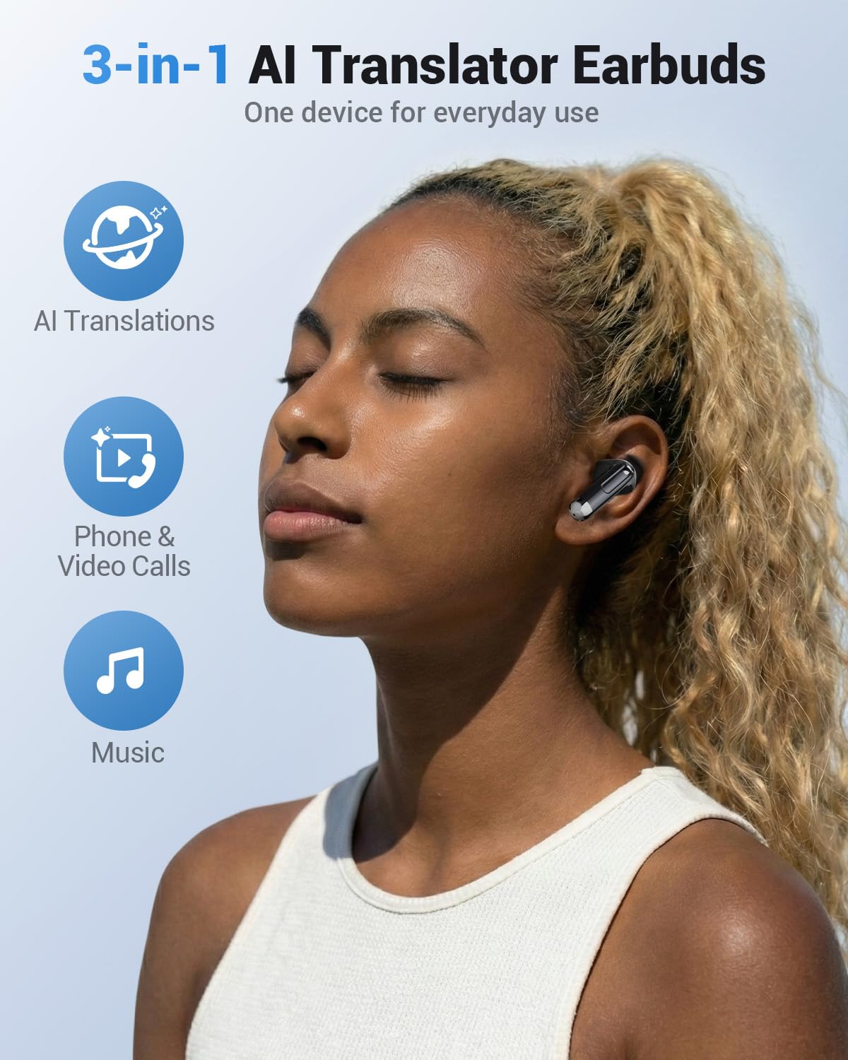 AI Translation Earbuds Real Time, 157 Languages 2-Way Translator Earbuds with Call Translation, 3-in-1 Interpreter, 40H Playtime, Audifonos Traductores Inglés Español for Travel Business Learning