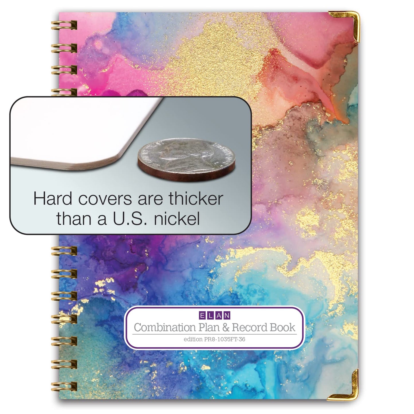 Elan Publishing Company HARDCOVER Combination Plan and Record Book - 8 Period Teacher Lesson Planner (Rainbow Gold Marble)