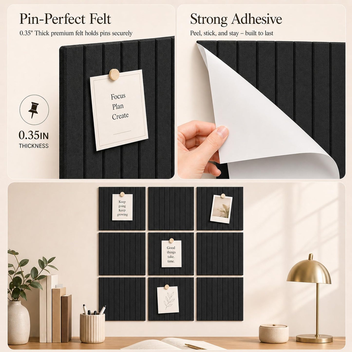 Baysola Stripe Felt Bulletin Board Panels 48 x 36 Inch Self Adhesive Wall Tiles Cork Board Alternative for Office Classroom Photos Notes 12 Pack