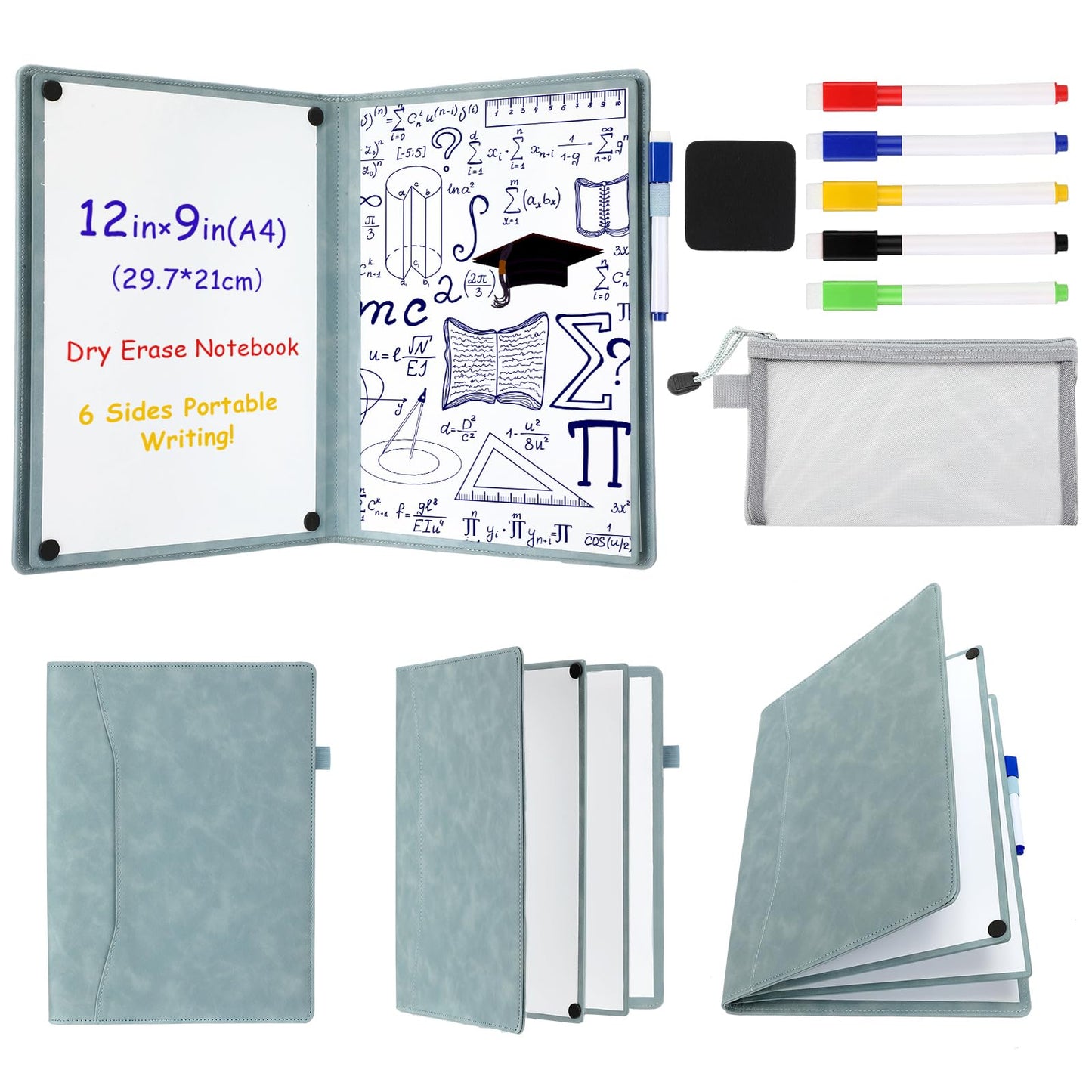 Feifeiya 6 Sides Dry Erase Notebook Portable White Board 12"x9"(a4) Travel Dry Erase White Board Notebook Foldable Anti-ghosting Surface for Office, School, Study, Travel & Business Meeting Planning