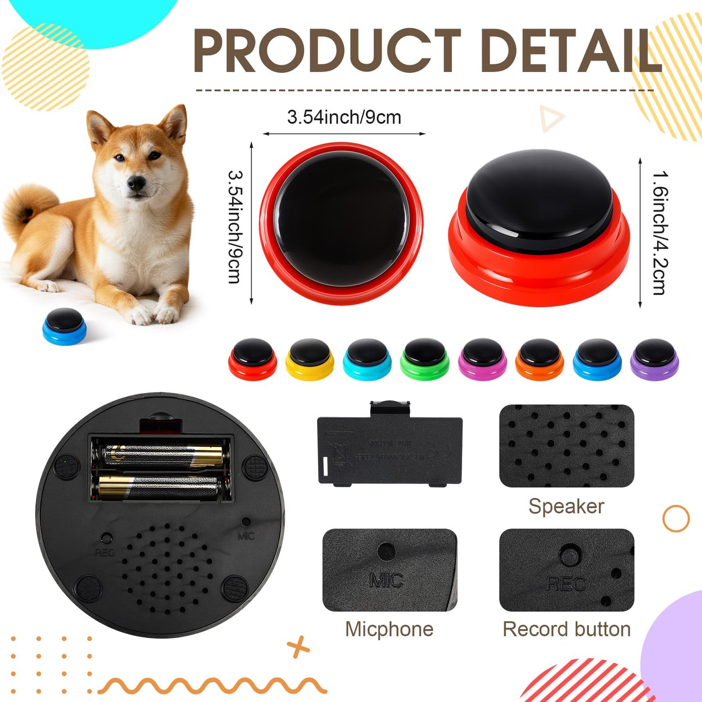 Jerify 16 Pcs Voice Recordable Dog Buttons for Communication Pet Cat Talking Buttons with Stickers 30 Seconds Interactive Speech Training Buzzers for Cat Pet Dog