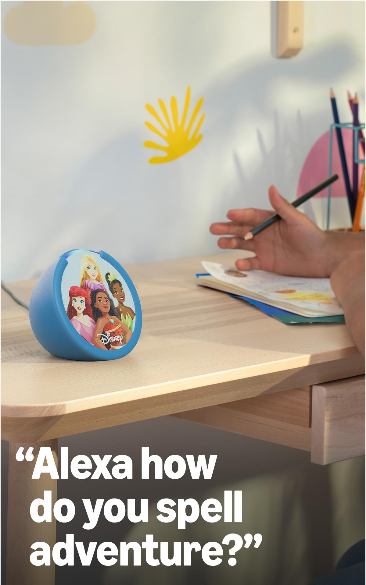 Amazon Echo Pop Kids (newest model), Enjoy age-appropriate audiobooks, interactive games and Alexa+ experiences to create and learn, Disney Princess design