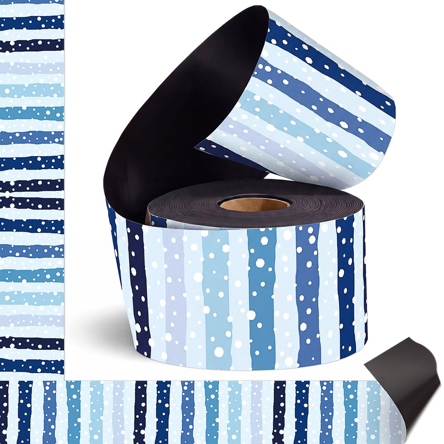 Tenceur 48 ft x 2.76 Inch Magnetic Borders for Whiteboard Decoration, Blue Polka Dots Stripes Magnetic Bulletin Board Border Set for Summer Classroom Office Chalkboard Poster Board Decor