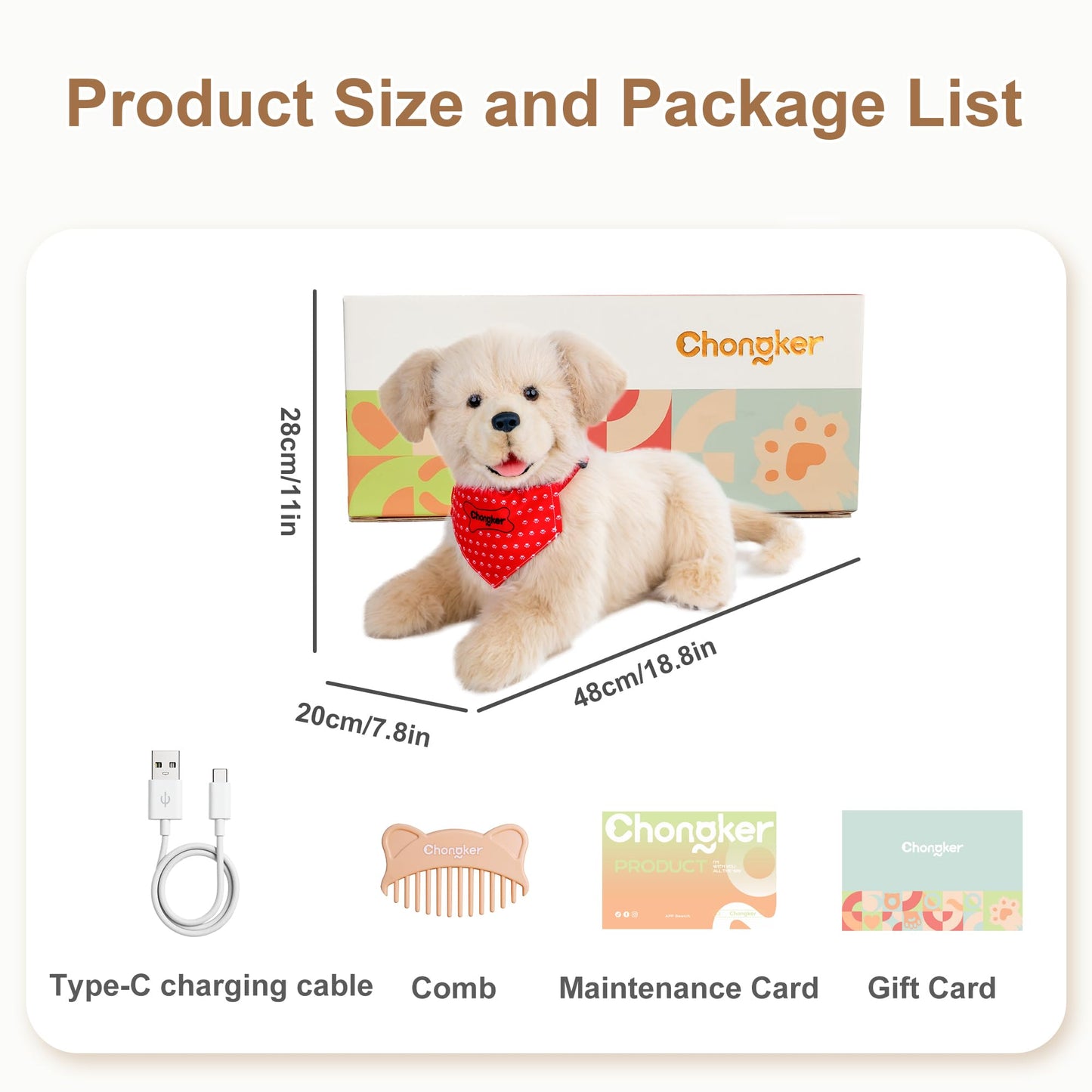 Chongker Interactive Companion Robot Dog Pets, Handmade Weighted Stuffed Animals, Cat Plush Toy with Voice Response, Realistic Heartbeat and Purring