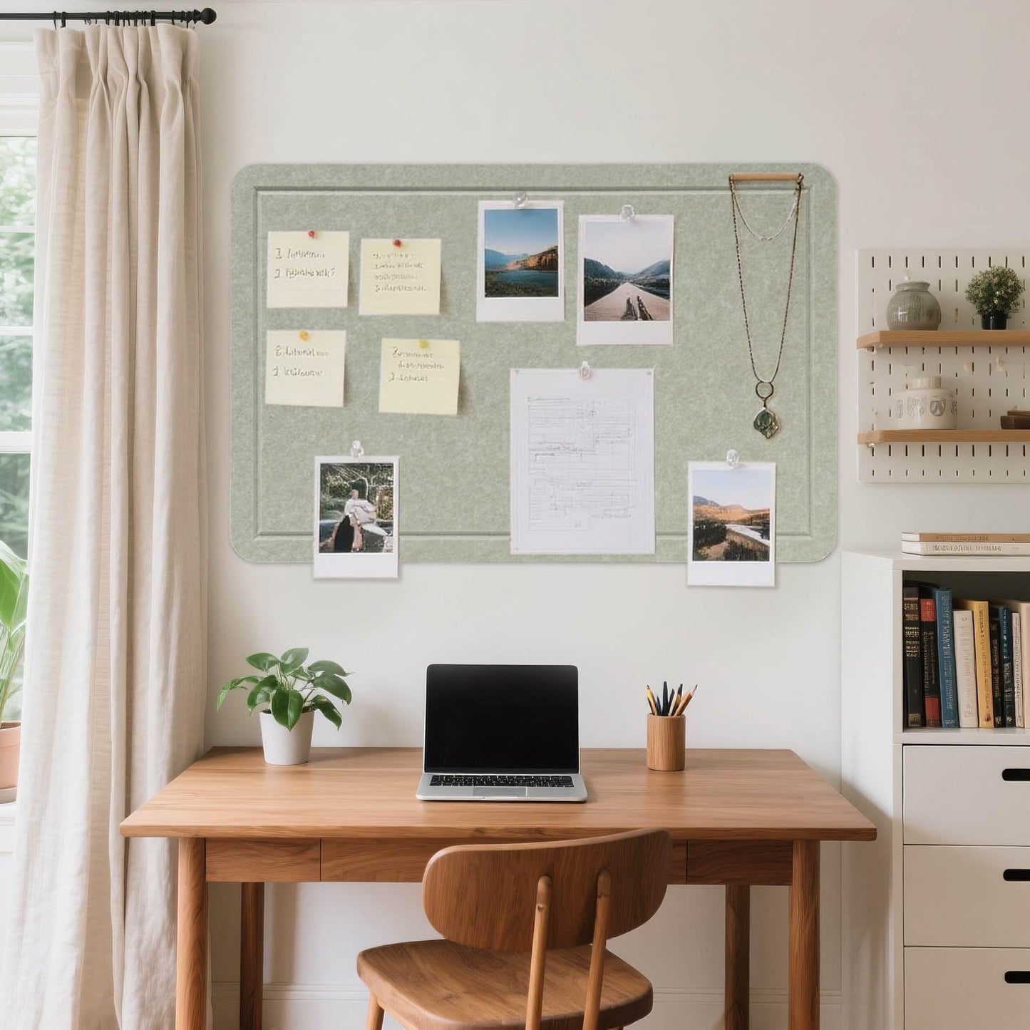 Lightomorrow Large Bulletin Board, 48 x 36 Inches Cork Board Alternative Decorative Felt Pin Board with Safe Removable Adhesives & 20 Push Pins for Home Office Classroom Walls-Sage