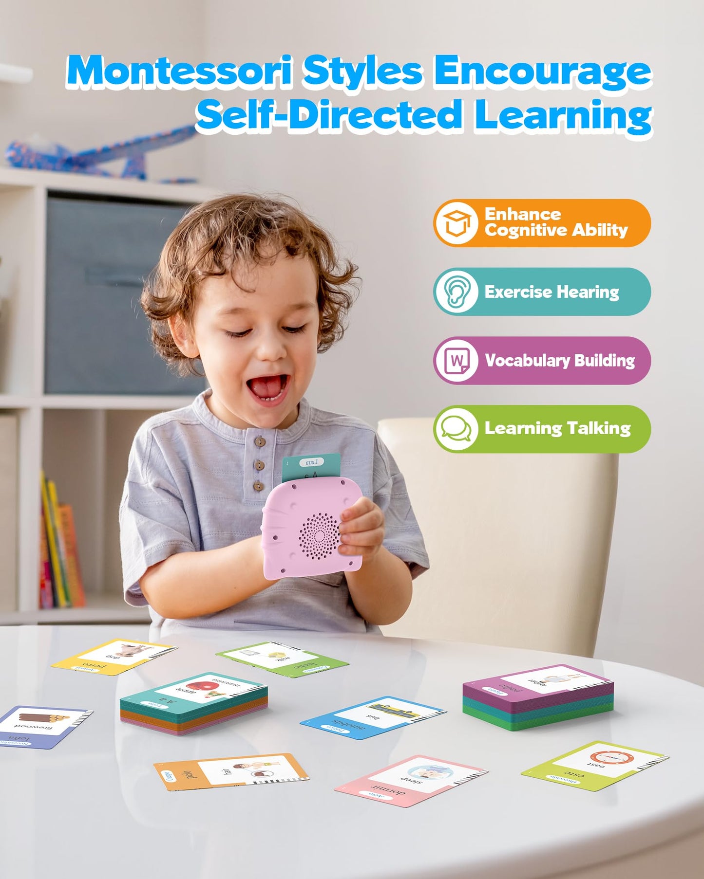 Airbition Bilingual Pink Spanish and English Talking Flash Cards, Pocket Speech Therapy Toy with 510 Words, Montessori Language Learning Toy, Children's Sensory Learning Kits