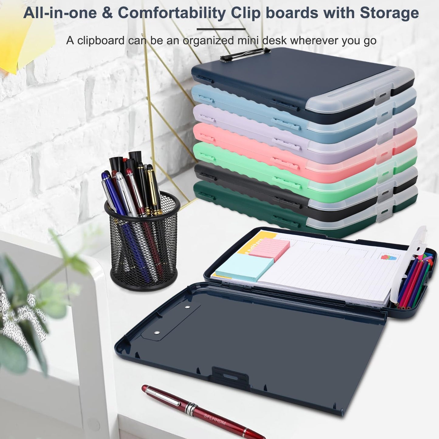 SFLHHDM Storage Clipboard with Pen Holder, High Capacity Clipboards for Classroom, Clip Boards 8.5x11 with Storage, Low-Profile Clip, Lightweight Plastic Clipboard for Kids, Lawers, Office Workers