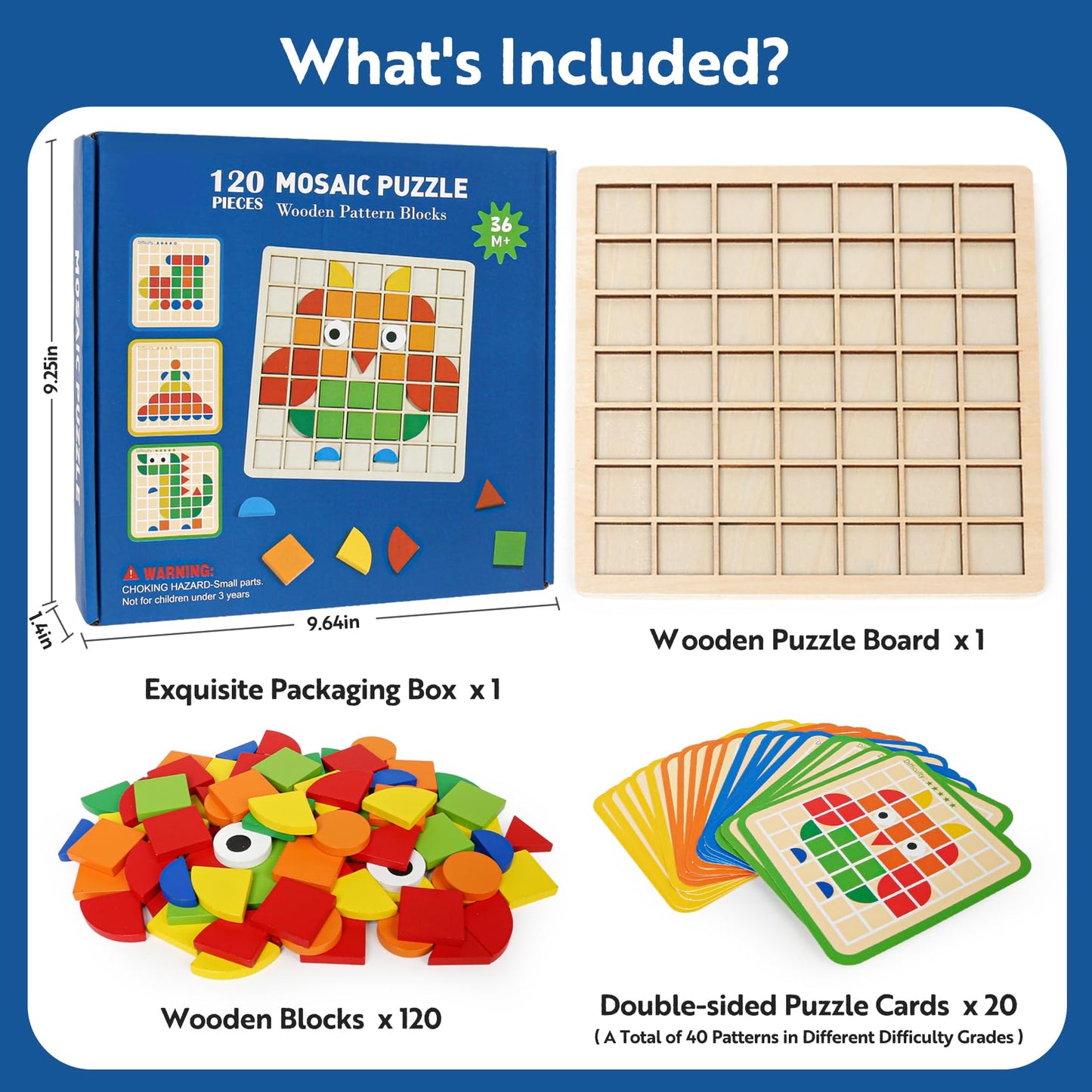 Wooden Stacking Puzzle Toy,120 Pcs Colorful Pattern Blocks Set Geometric Shape Puzzles for Kids Ages 3+, Montessori Preschool Educational STEM Puzzle Toys for Classroom Learning Kindergarten