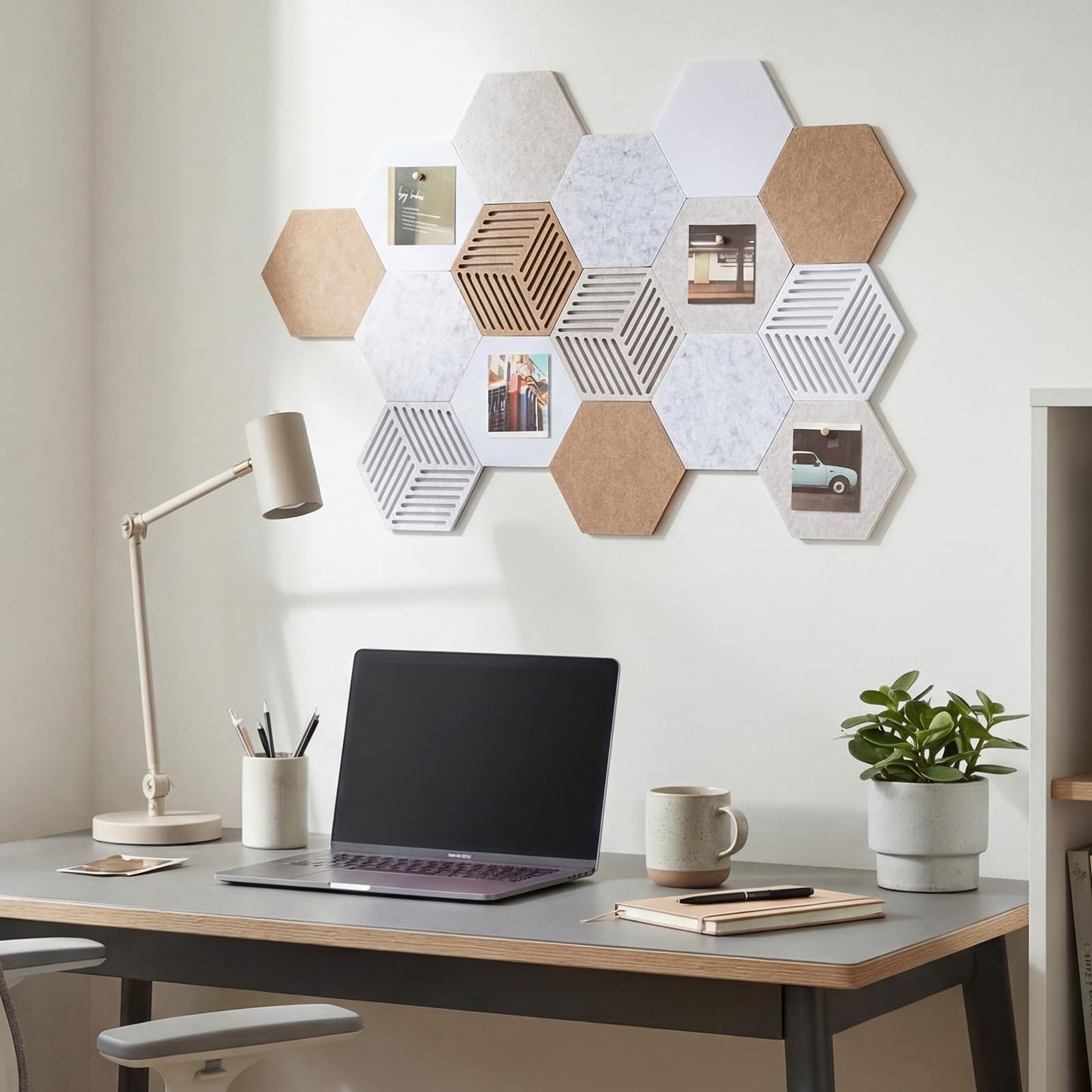 Mindsoft 16 Pcs Hexagon Cork Board Tiles for Wall Decor, 7x6 Inch Self-Adhesive Corkboard Tiles with 50 Pins, Hexagon Pin Board for Home Office Classroom Notes Photos DIY Decor