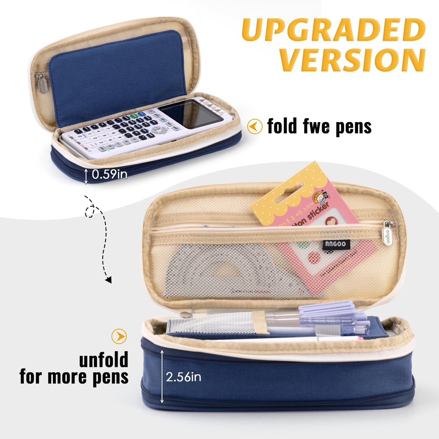 EASTHILL Big Capacity Pencil Pen Case Office College School Large Storage High Capacity Bag Pouch Holder Box Organizer Blue