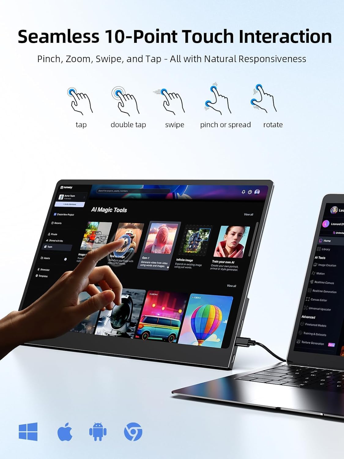 UPERFECT Portable Monitor Touchscreen 15.6 Inch 125% sRGB Travel Monitor Built-in Adjustable Stand, Speaker, VESA Mountable, USB-C HDMI Ultra-Slim Second Screen for Laptop Mac-Book Phone Game Console