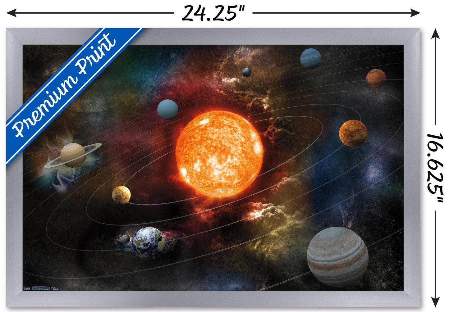 Orbiting Solar System Wall Poster, 22.4L" x 14.7W", Silver Framed Version