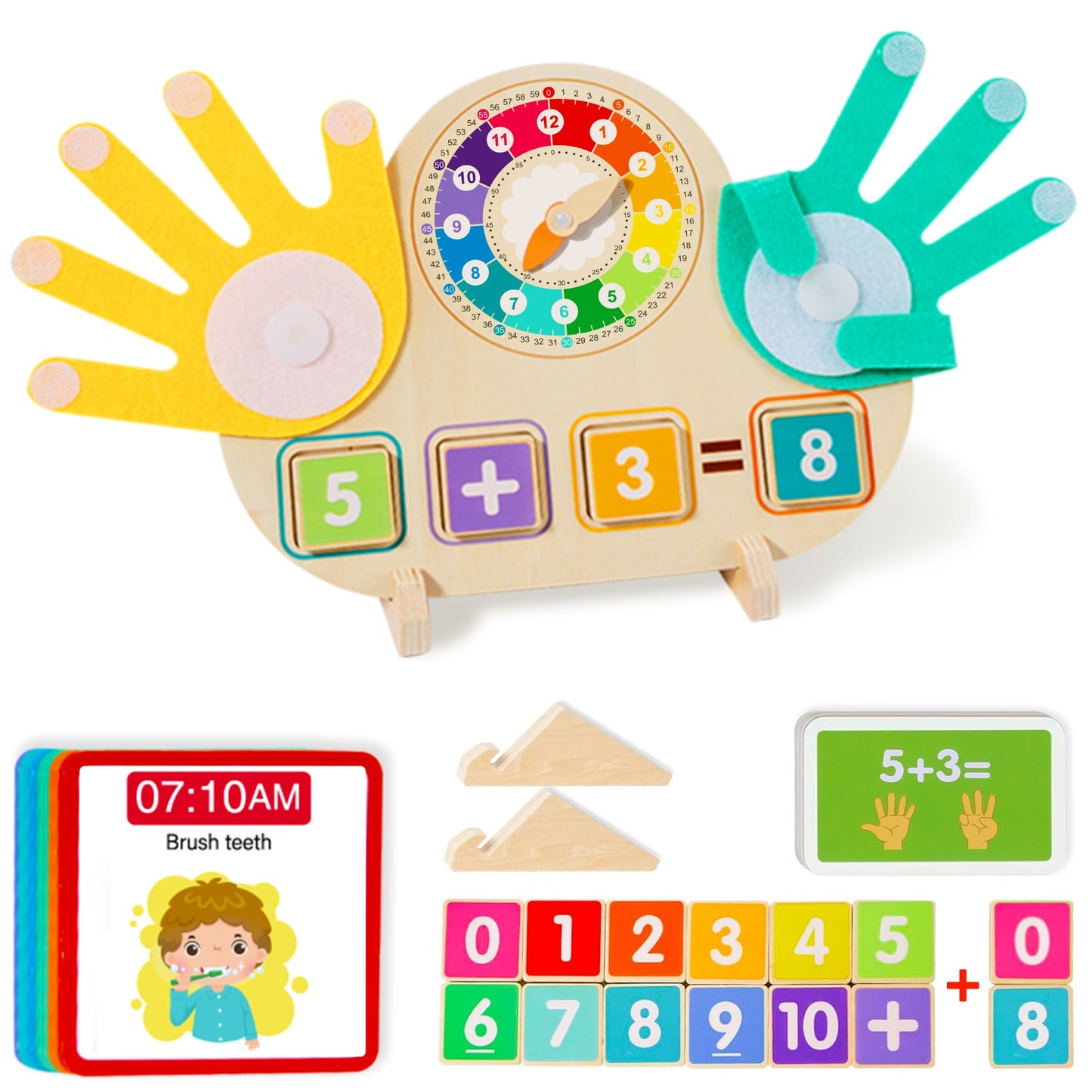 Quliwise 2-in-1 Math Manipulatives Number Counting Blocks Toys & Teaching Clock, Preschool Learning Activities for Toddlers 2-4, Educational Montessori Toys for 3 4 5 Year Old Boys Girls Birthday Gift