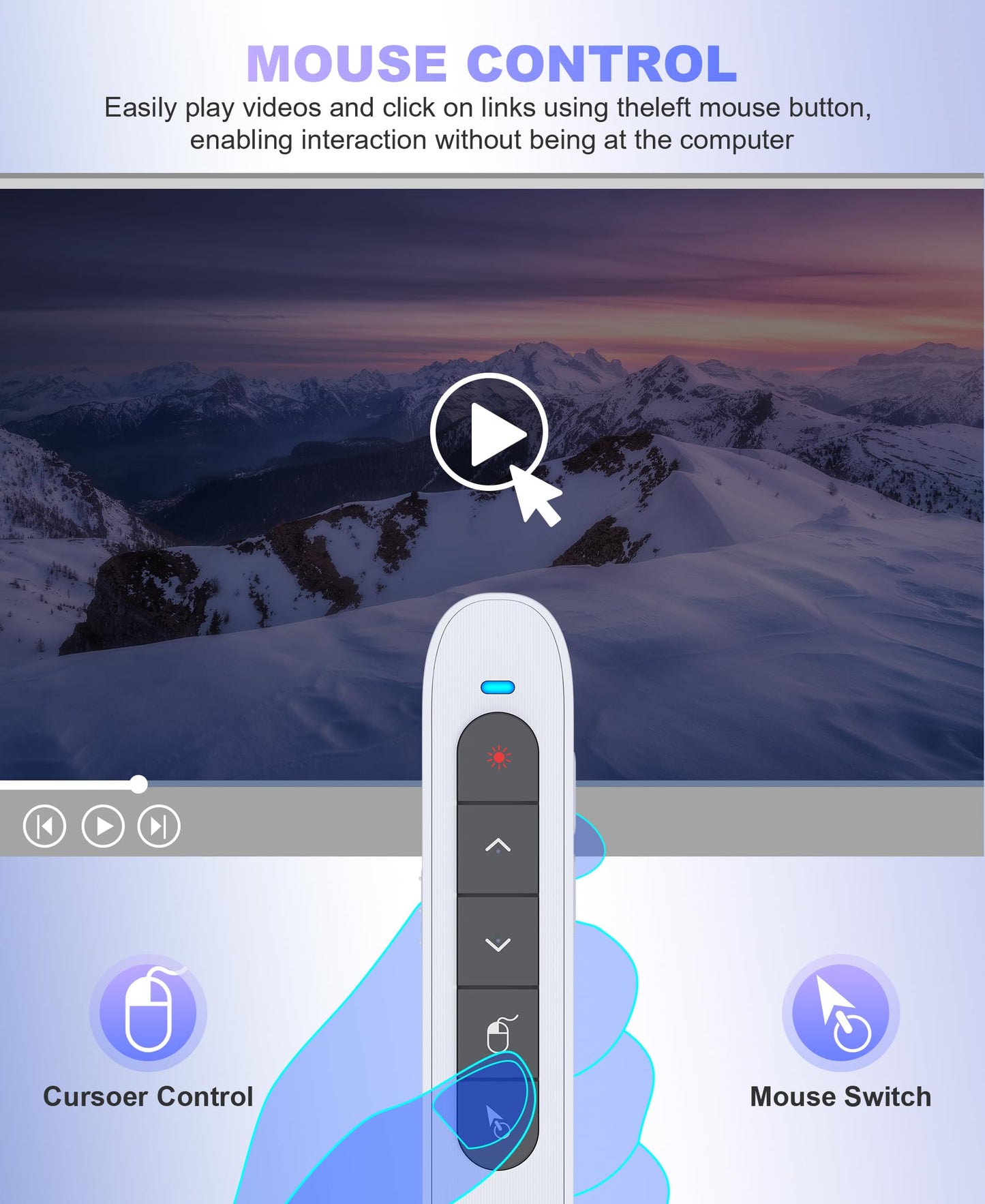 2 in 1 USB Type C Wireless Rechargeable Presenter Remote with Air Mouse, Volume Control Presentation Clicker PPT Pointer RF 2.4GZ PowerPoint Clicker Slide Advancer for Window Mac Keynote Google White