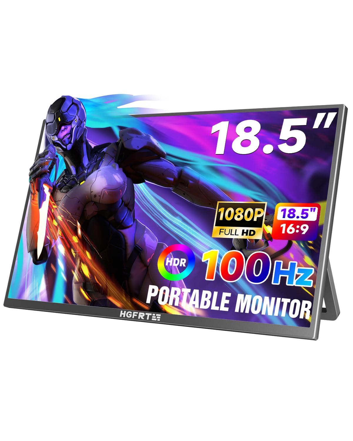Hgfrtee Large Portable Monitor 18.5", 1080P FHD 100Hz 120% sRGB USB-C IPS Screen External Display for Laptop Mac Gaming Office PC, Travel Monitor with Kickstand & Speakers, VESA Mountable - LCD Panels