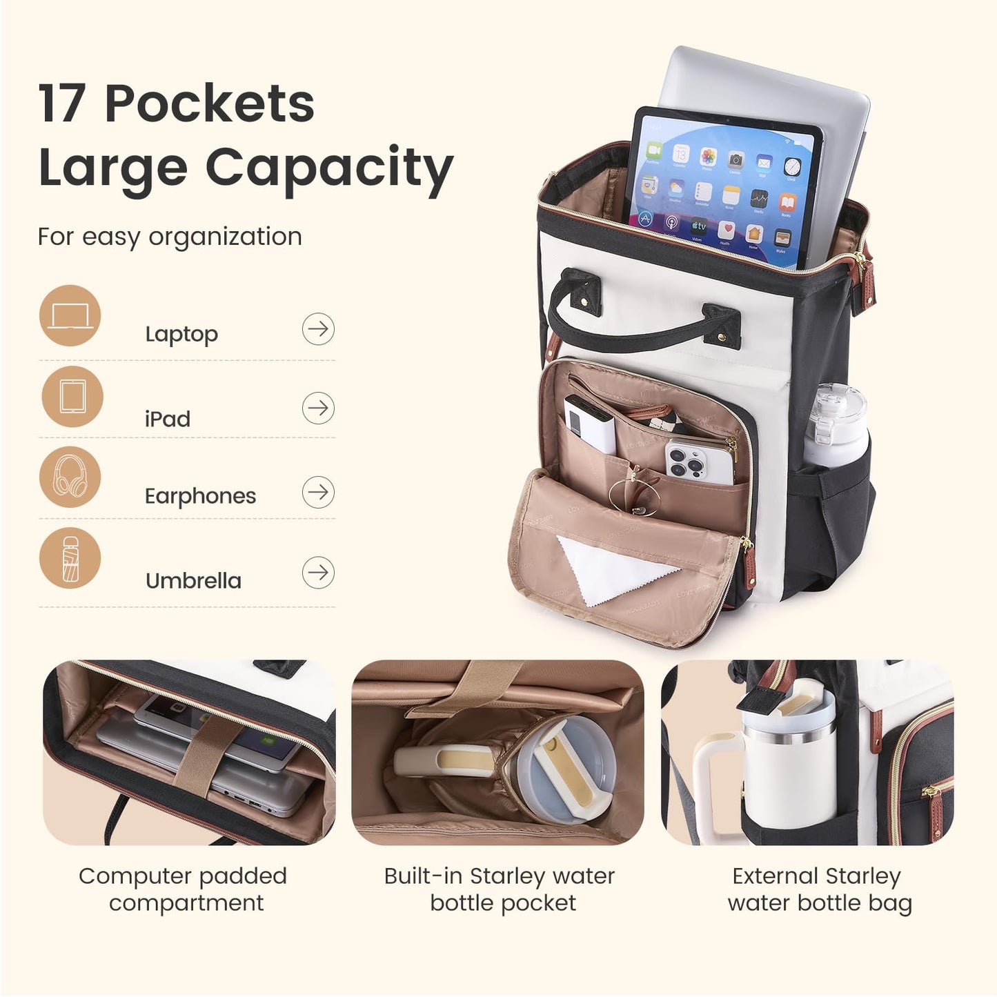 LOVEVOOK Laptop Backpack Women, 15.6 Inch Work Backpack with Large Capacity Cup, Waterproof Travel Computer Backpacks Purse, College Bookbag for School, Business, Teacher