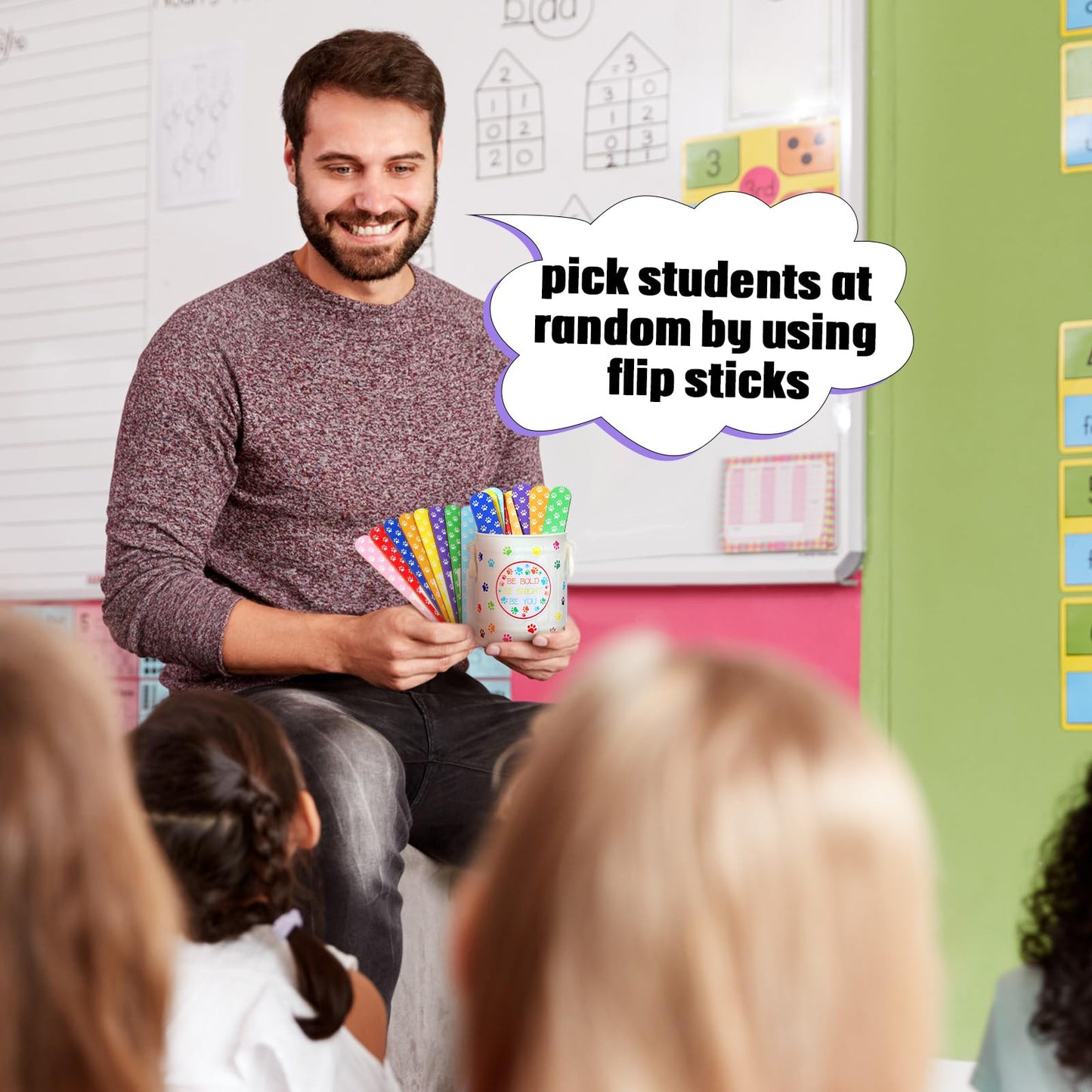 Ireer 122 Pcs Back to School Flip Name Sticks with Box and Sticker for Classroom Talking Flip Sticks Teacher Student Management Grouping Counting Tool Classroom Education Supplies(Paw Print)