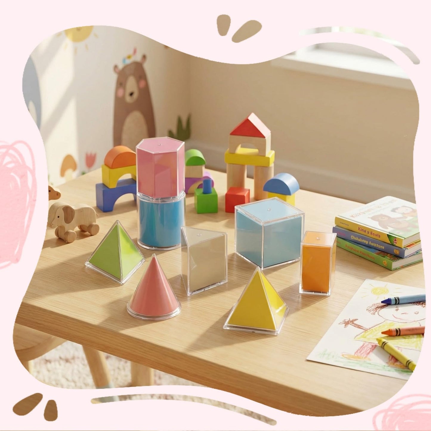 Faccito Geometric Solids 3D Shapes & 2D Folding Nets Folding Shapes Early Math Multicolored Blocks Manipulatives and Geometry Set for Classroom Homeschool Math Teacher Supplies (8 Styles)
