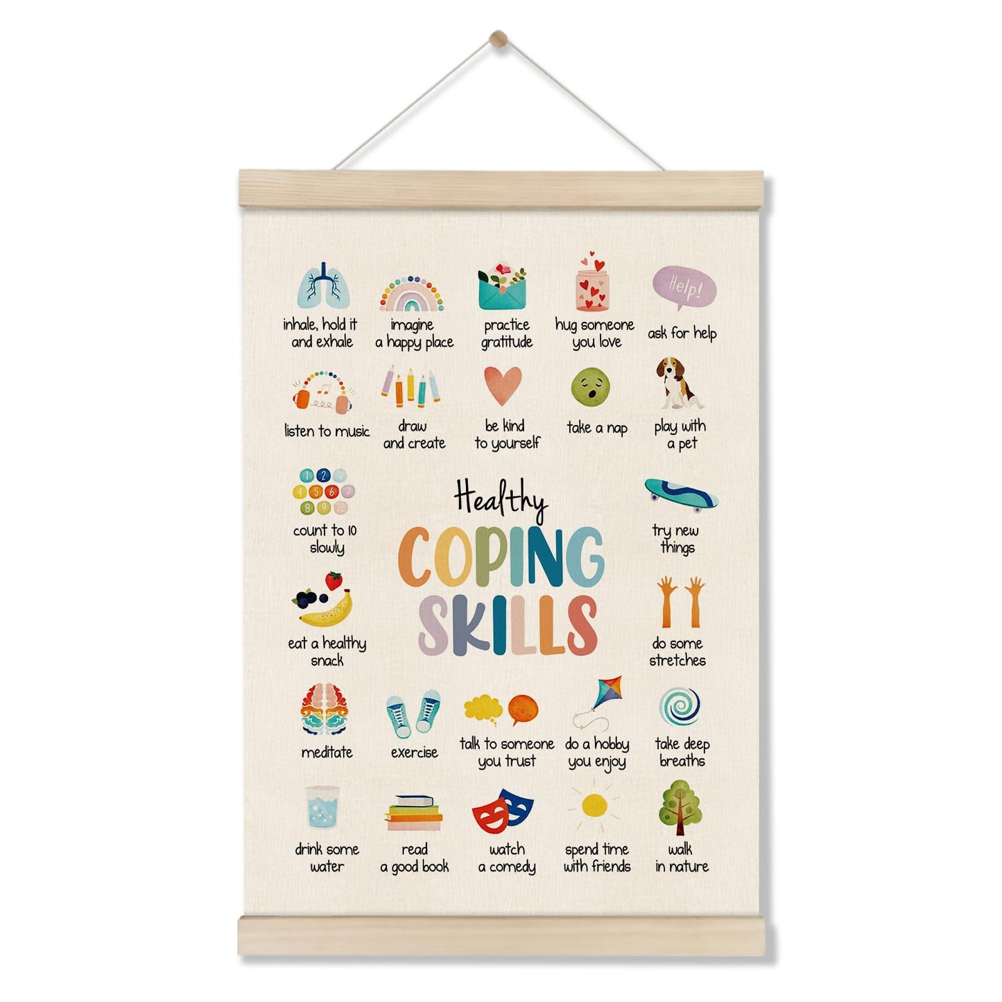 Mental Health Poster Hanger Frame, Coping Skills Poster 16x12 Inch, Therapy Office Decor, Anxiety Relief, Calm Down Corner Wall Decor, Emotional Learning Wall Art for Homeschool Counseling Office