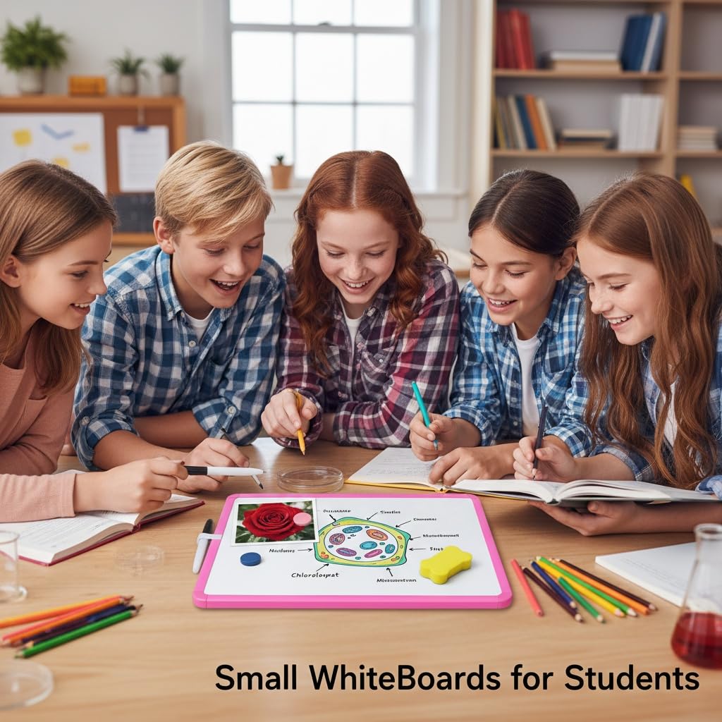 MXG Double Sided Pink Dry Erase Board, 8x12 Inch Small White Board with Marker & Eraser for Desk, Wall, Fridge, Portable Mini Whiteboard for Office, School, Coaches, Students, Kitchen