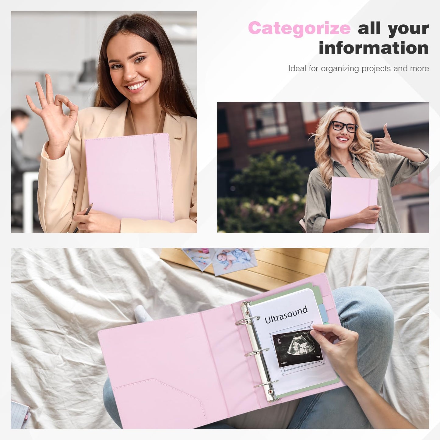 Ospelelf Leather Mini Binder A5 Vintage Hardcover 2 Inch Rings, Professional Small 3 Ring Binders Organizer Suitable for 5.5" x 8.5" Documents, Binder Dividers with Tabs, Pink