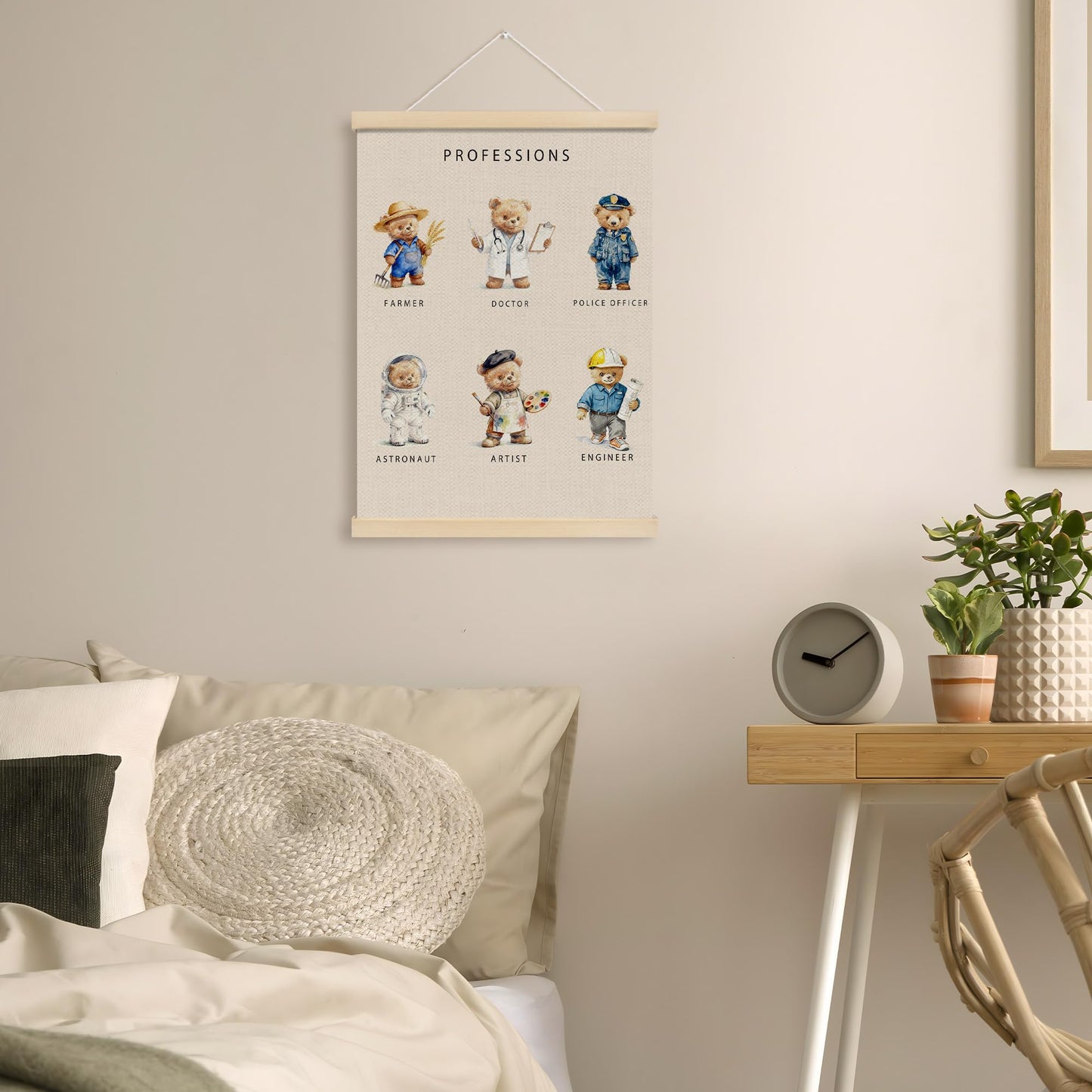 MOTERMATE Bear Professions Poster Hanger Frame, Bear Nursery Wall Hanging Decor Art Framed for Toddler Kids Boys Room Bedroom Playroom Classroom, Kids Room Wall Poster Prints, 12x16 Inch