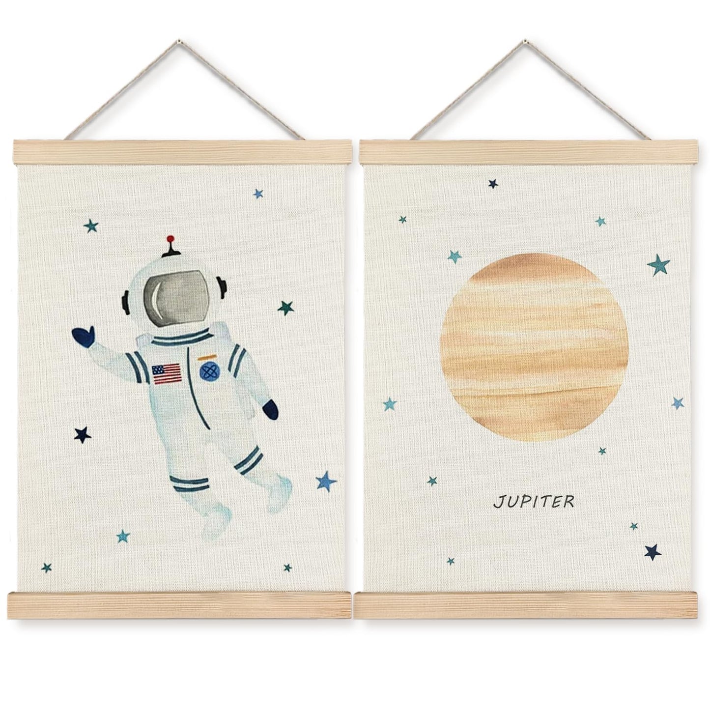 BearCake Spaceman Nursery Canvas Wall Decor Art Poster Hanger Frame, Space Prints Framed Wall Decor for Classroom Toddler Boys Room Nursery Playroom, 12x16 Inch Set of 2