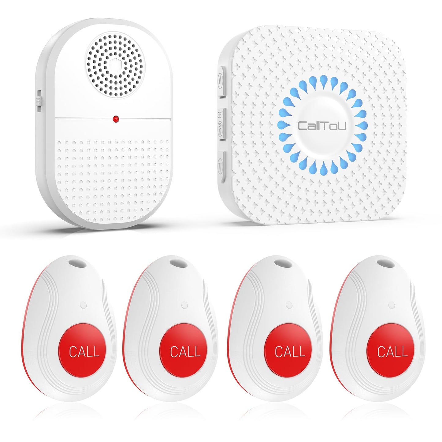 CallToU Wireless Caregiver Pager Call Button for Hard of Hearing 500FT Emergency Alert System Waterproof Call Bell for Elderly at Home/Elderly/Patients/Disabled (CCVB 4-2)