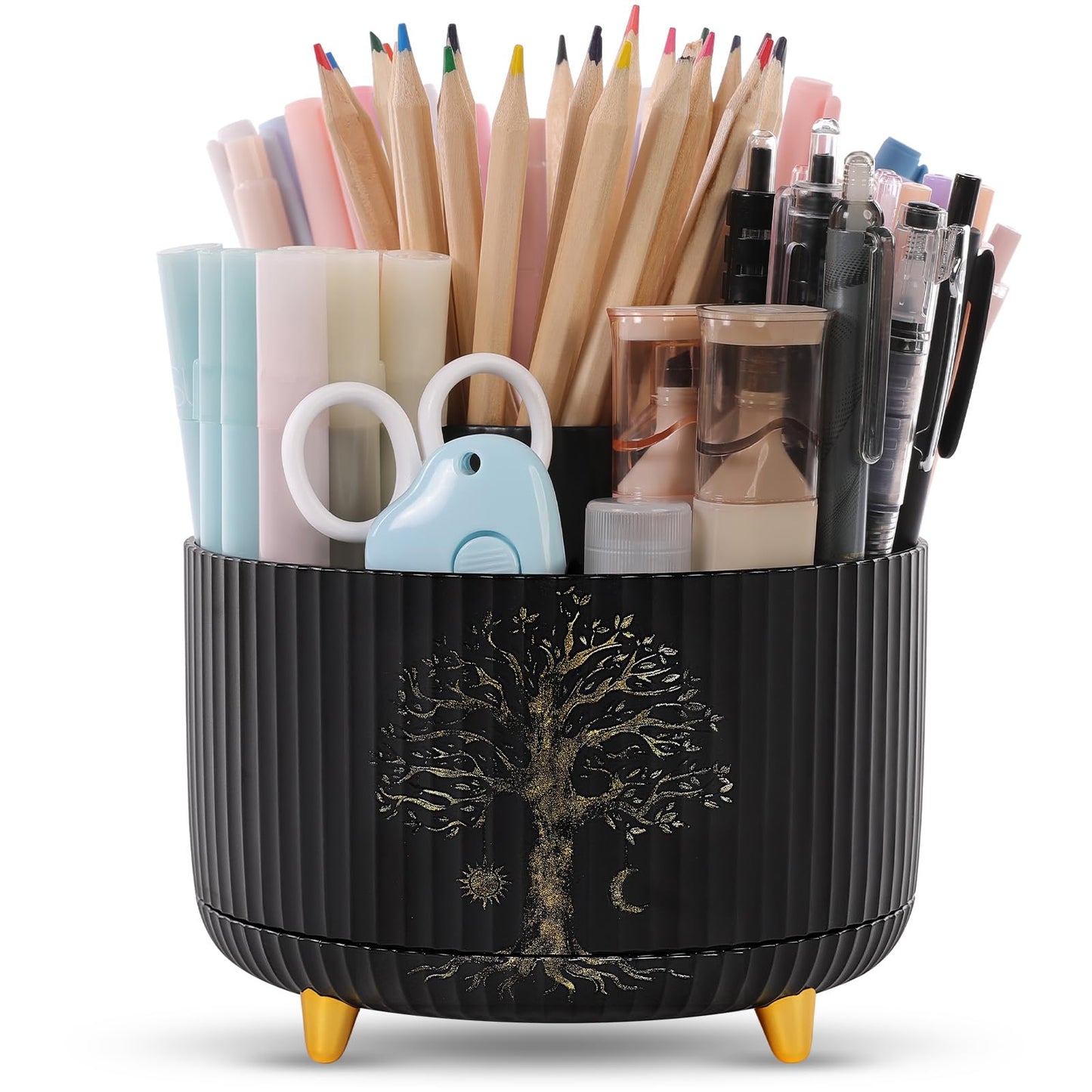 SKYDUE 360 Degree Rotating Desk Organizer, Dual-Purpose Pencil Pen Holder for Desktop, Desk Pen Organizer with 5 Slots, Office Supplies, Pencil Cup for Office, School, Home