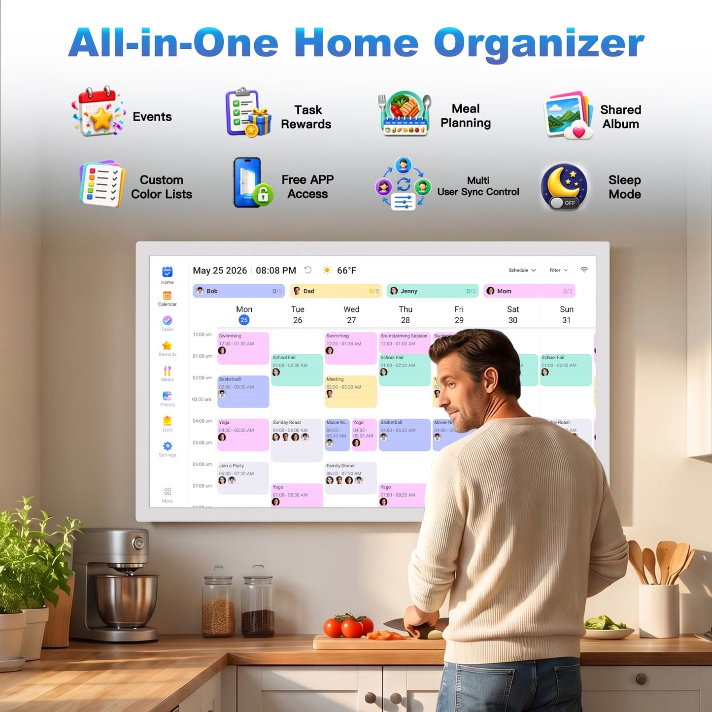 32" Digital Calendar Digital Frame for-Wall-Planner - 1080P Interactive Touchscreen Display Electronic Calendar, Star Reward, Sync Google iCloud Outlook Calendar, Wall & Desk Mountable, Gifts for Mom