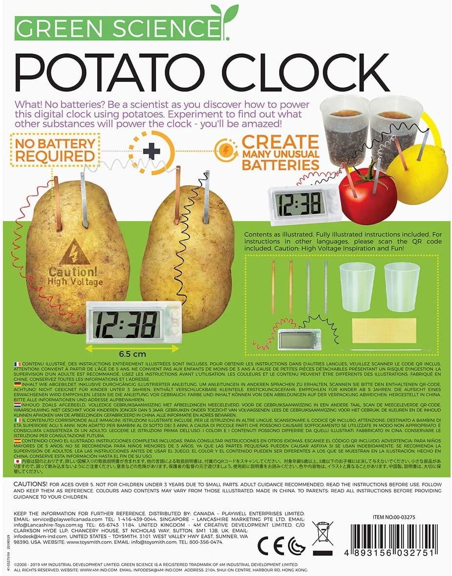 4M Potato Clock DIY Green Science Chemistry Engineering Lab - STEM Toys Educational Gift for Kids & Teens, Girls & Boys, Brown