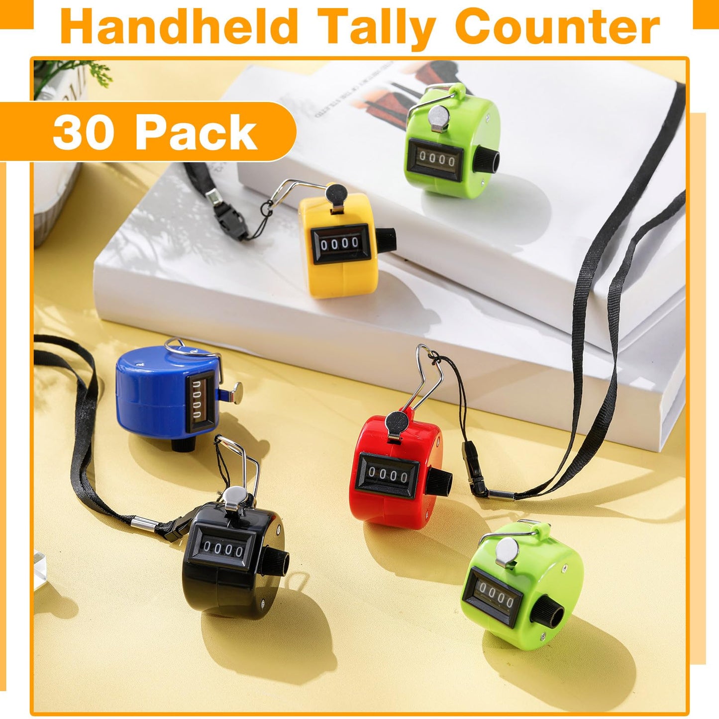 Hoteam 30 Pcs Handheld Tally Counter 4 Digital Number Count Clicker Counter Hand Mechanical Pitch Clicker for Coaching,Knitting, People, Lap, Fishing, Golf Sport Row