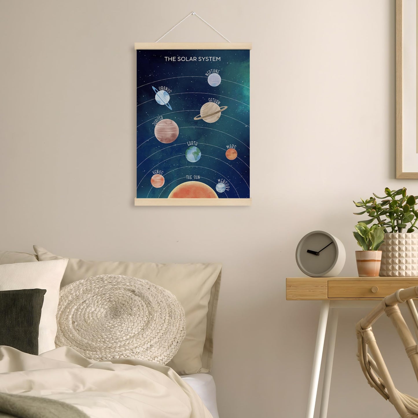 MOTERMATE Space Solar System Poster Hanger Frame, the Solar System Nursery Wall Hanging Decor Art Framed for Kids Nursery Room Bedroom Playroom Home, Space Galaxy Wall Poster Prints, 12x16 Inch